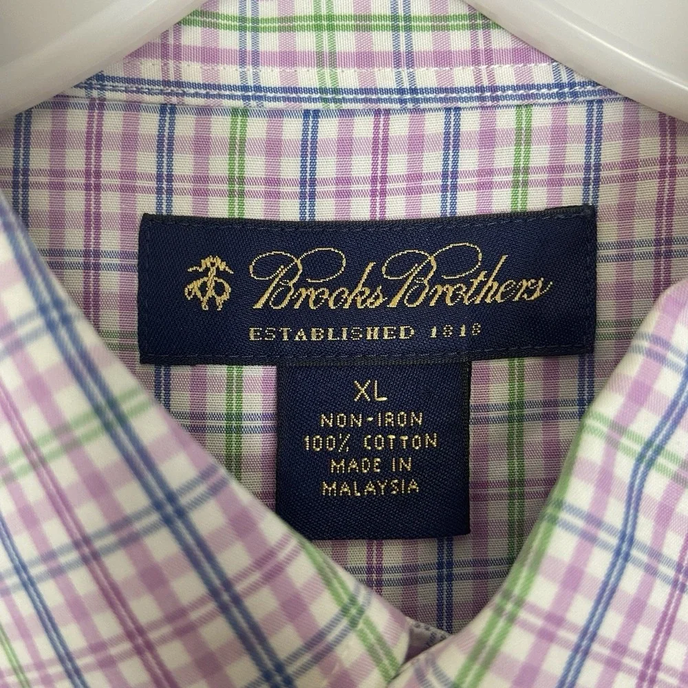 Brooks Brothers XL Non Iron Dress Shirt Pink Blue‎ Green Check Plaid Button Down
